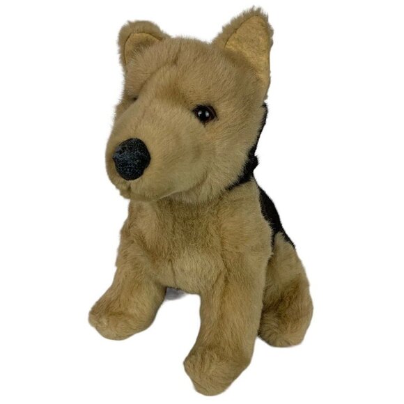 Aux Nations Plush German Shepherd Dog Small Seated Stuffed Animal Made In France - Picture 1 of 11